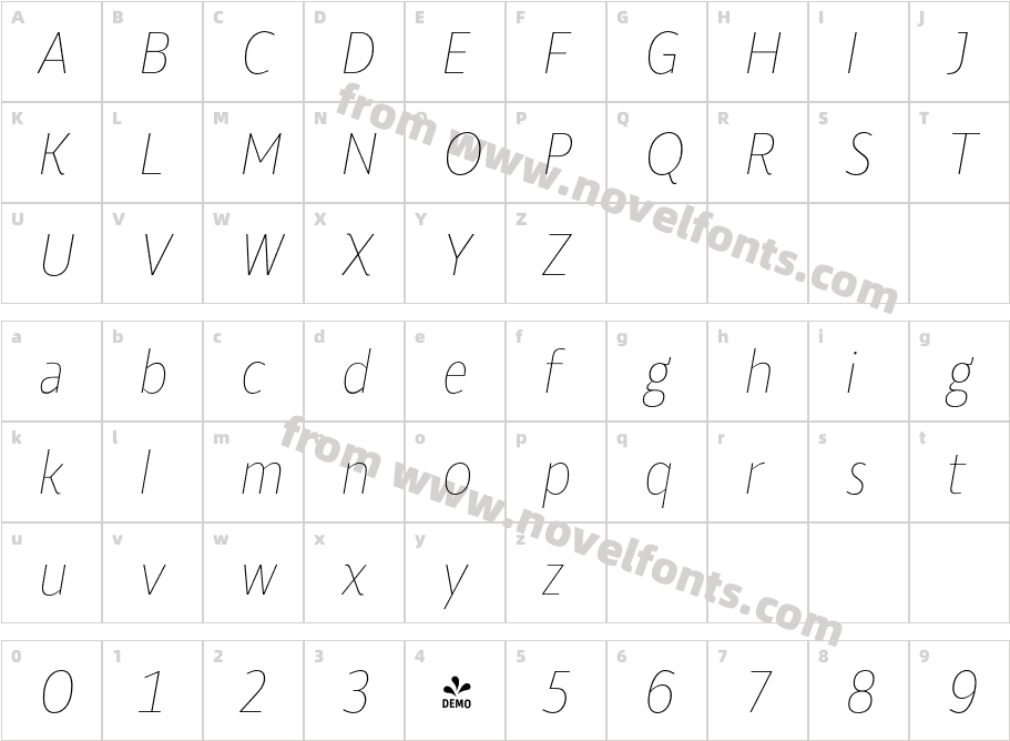FSP DEMO Roanne Cond Thin Italic RegularCharacter Map