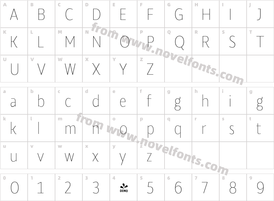 FSP DEMO Roanne Cond Thin RegularCharacter Map