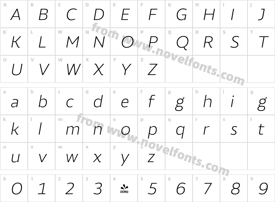 FSP DEMO Roanne Extra Light Italic RegularCharacter Map