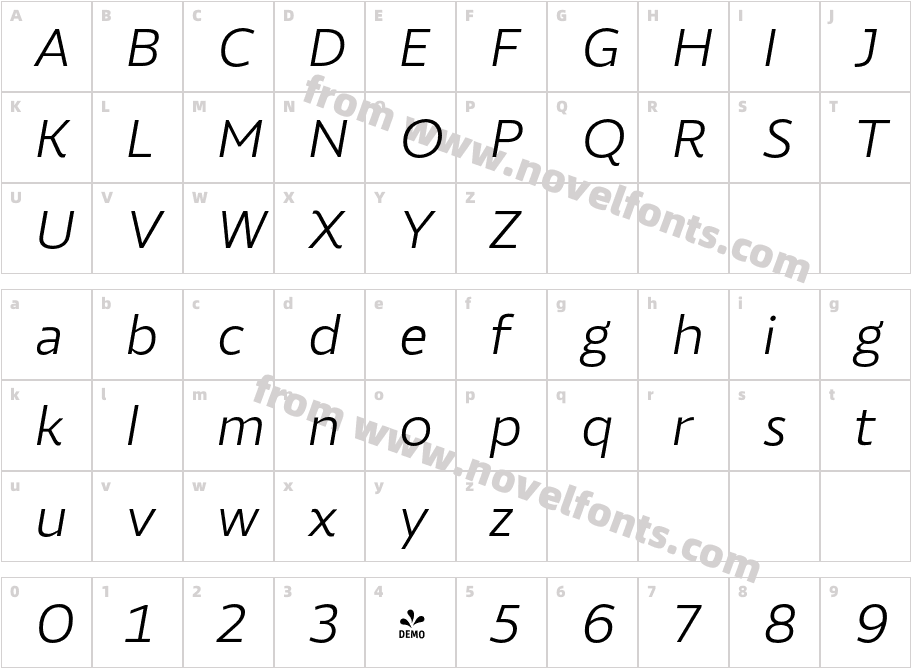 FSP DEMO Roanne Light Italic RegularCharacter Map