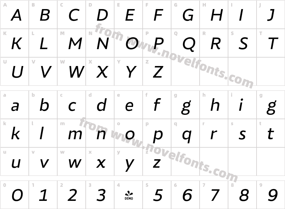 FSP DEMO Roanne Regular Italic RegularCharacter Map