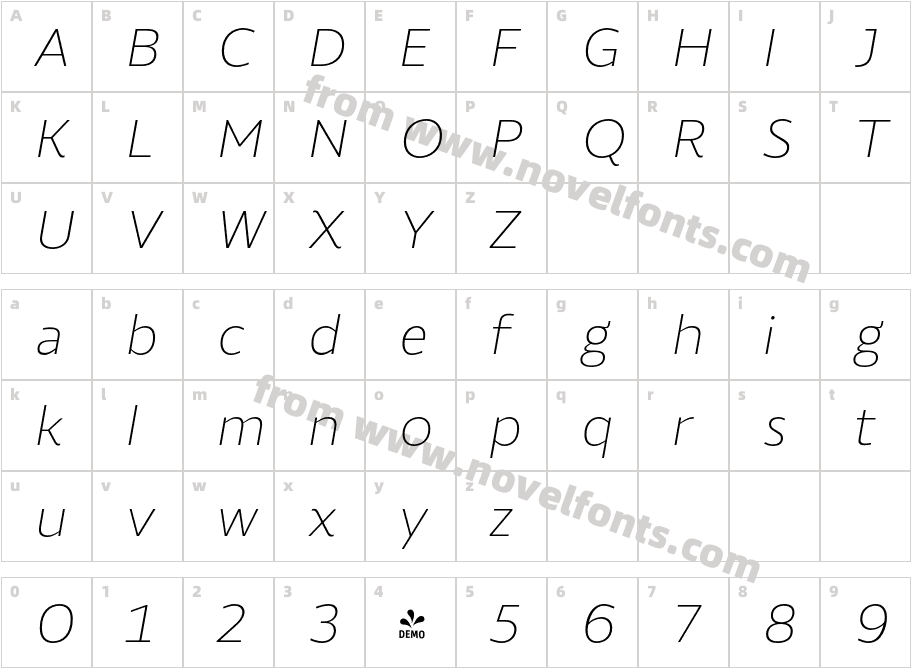 FSP DEMO Roanne Ultra Light Italic RegularCharacter Map