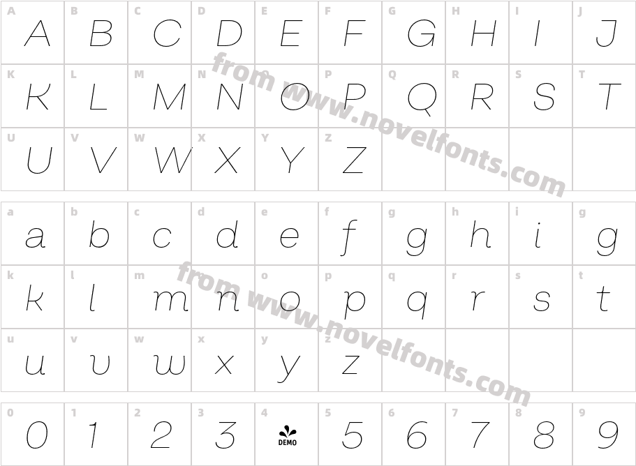 FSP DEMO Salvatore Roman Thin Italic RegularCharacter Map