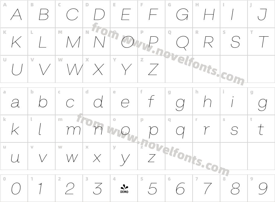 FSP DEMO Salvatore Thin Italic RegularCharacter Map