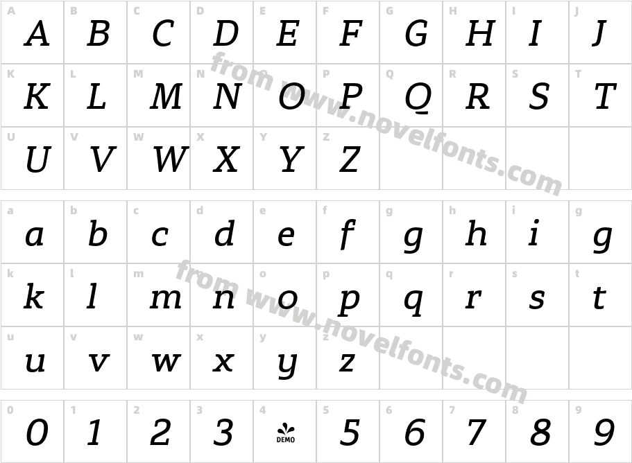 FSP DEMO Stropha Regular Italic RegularCharacter Map