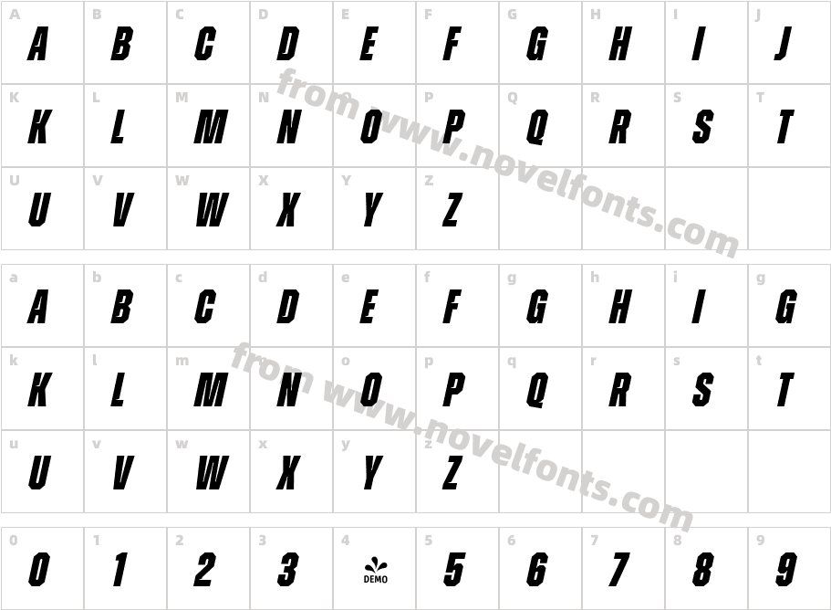 FSP DEMO Zuume Edge Cut Extra Bold ItalicCharacter Map