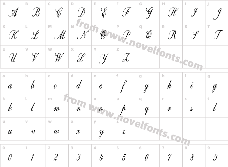 FOT Calligri Condensed ItalicCharacter Map