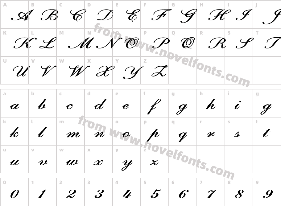 FOT Calligri Expanded Bold ItalicCharacter Map