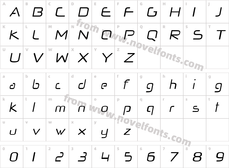 FOT Quasar ItalicCharacter Map