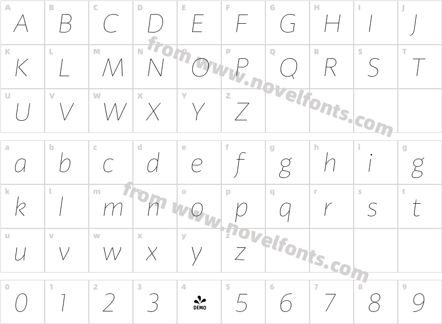FSP DEMO Adagio_ Sans Extra Light ItalicCharacter Map