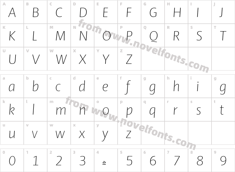 FSP DEMO Ador Extra Light Italic RegularCharacter Map