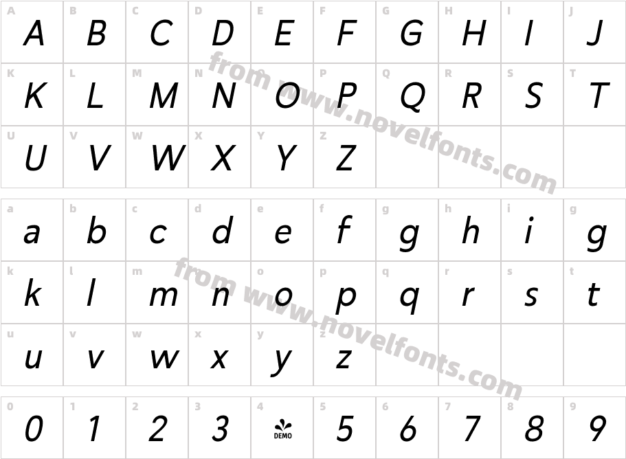 FSP DEMO Anasera Cond ItalicCharacter Map