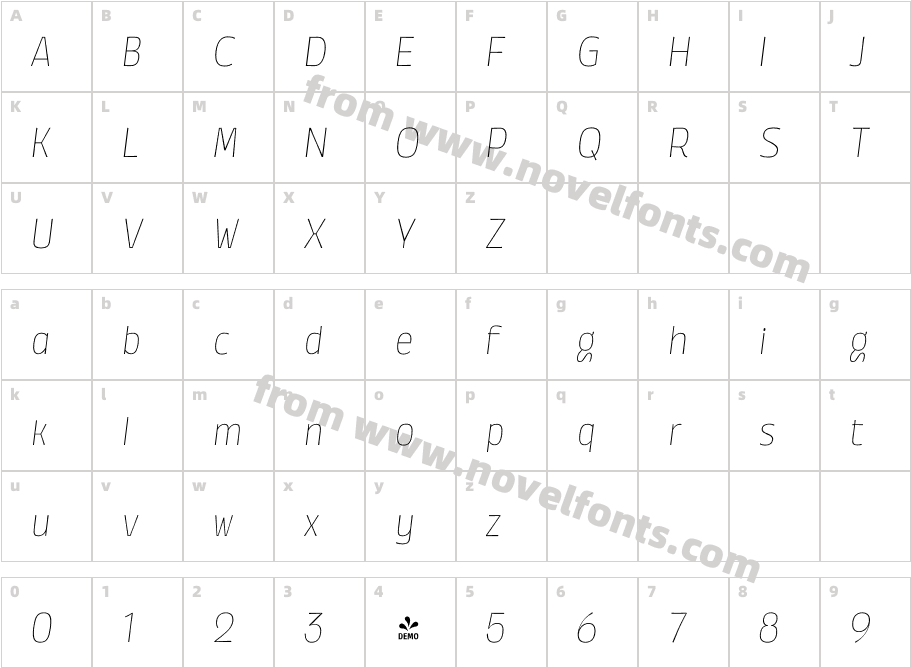 FSP DEMO Annuario Thin Italic RegularCharacter Map