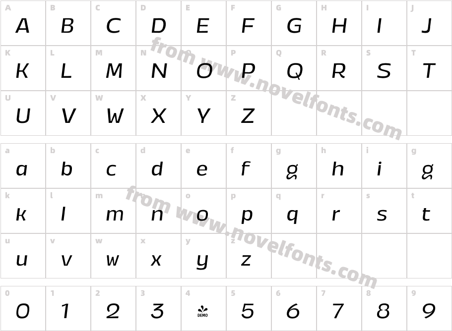FSP DEMO Annuario Wide Italic RegularCharacter Map