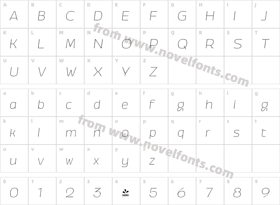 FSP DEMO Annuario Wide Thin Italic RegularCharacter Map