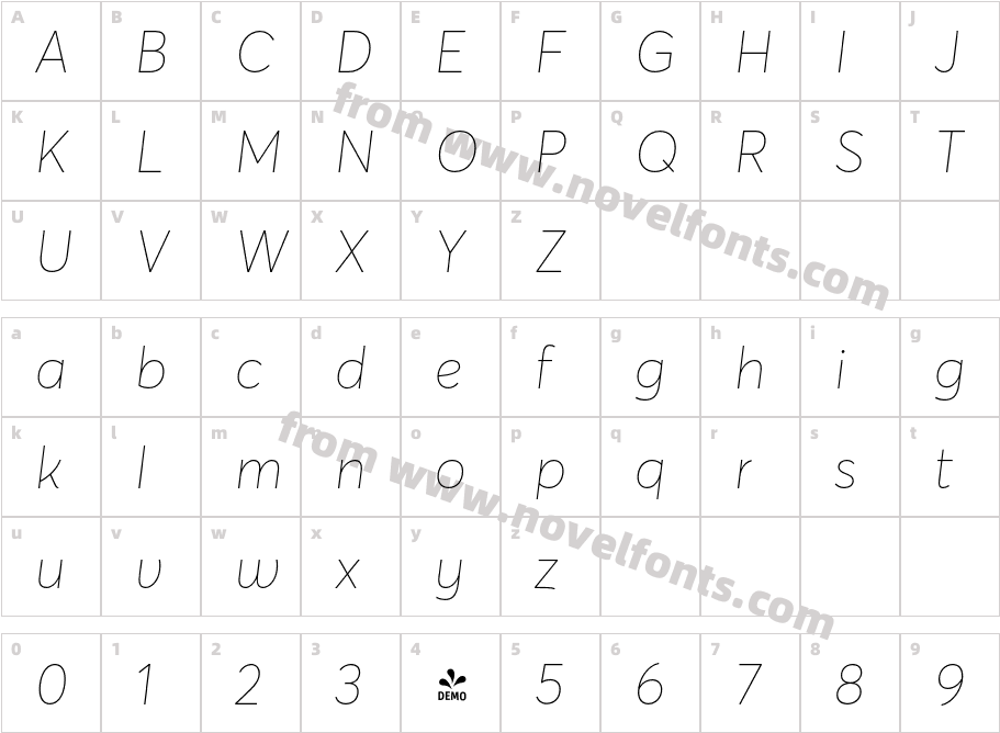 FSP DEMO Averta StdCY Extrathin ItalicCharacter Map