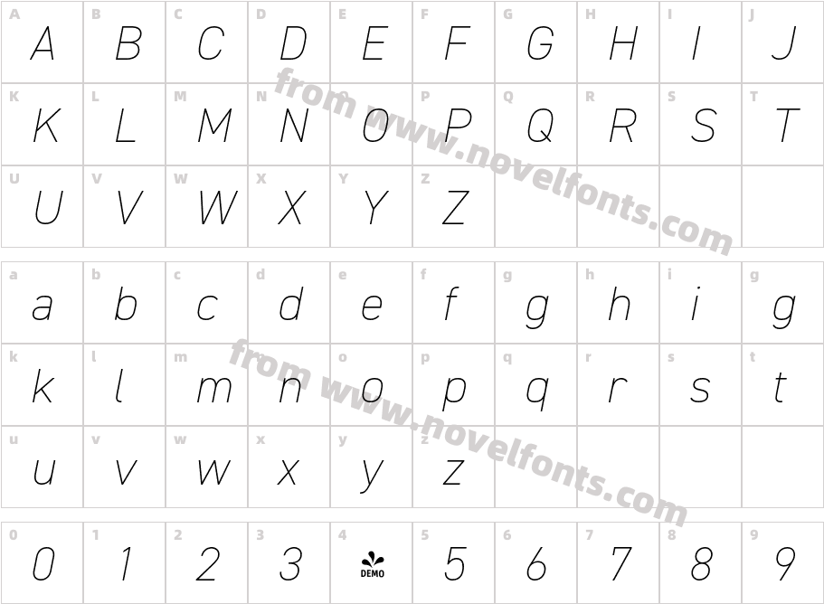 FSP DEMO DIN 2014 Extra Light ItalicCharacter Map