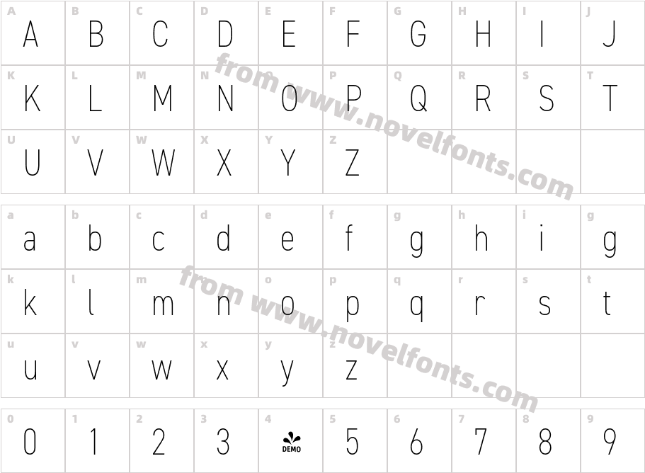 FSP DEMO DIN2014 Narrow Extra Light RegularCharacter Map