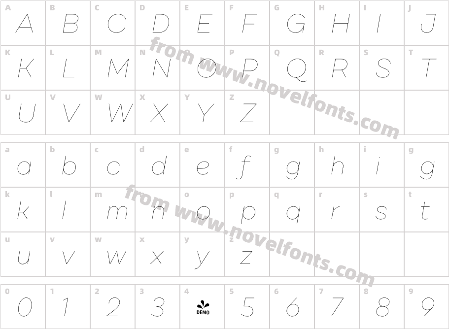 FSP DEMO Draft A Hairline Ita RegularCharacter Map