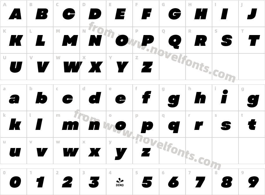 FSP DEMO Garet Fat ItalicCharacter Map