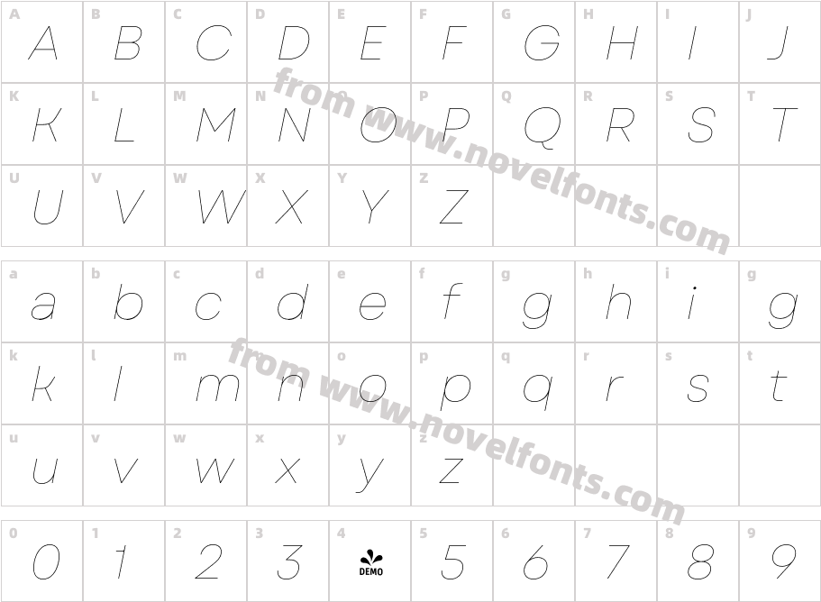 FSP DEMO Garet Hairline ItalicCharacter Map