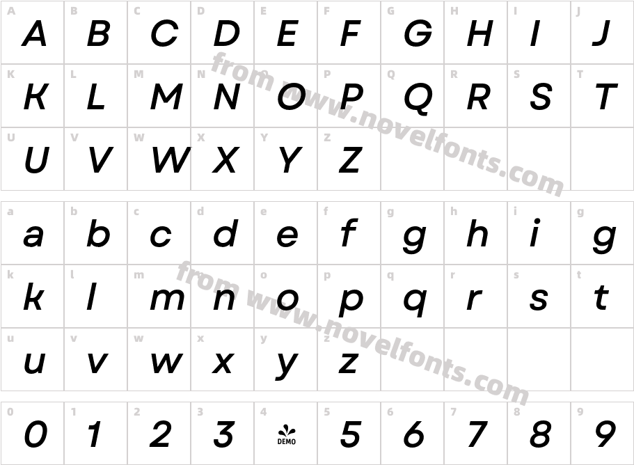 FSP DEMO Garet Medium ItalicCharacter Map