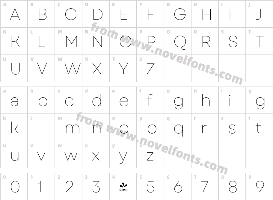 FSP DEMO Garet Thin RegularCharacter Map