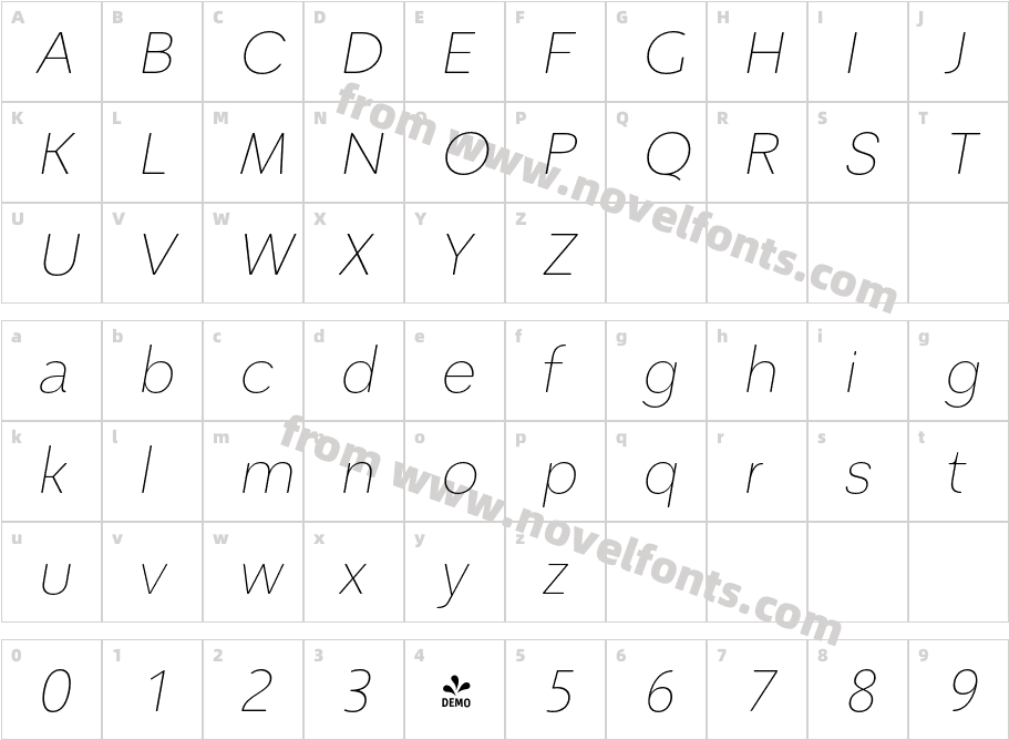 FSP DEMO Kole P Rounded Thin ItalicCharacter Map
