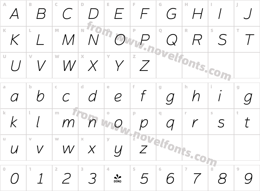 FSP DEMO Magnum Sans Ex Light Ital ItalicCharacter Map