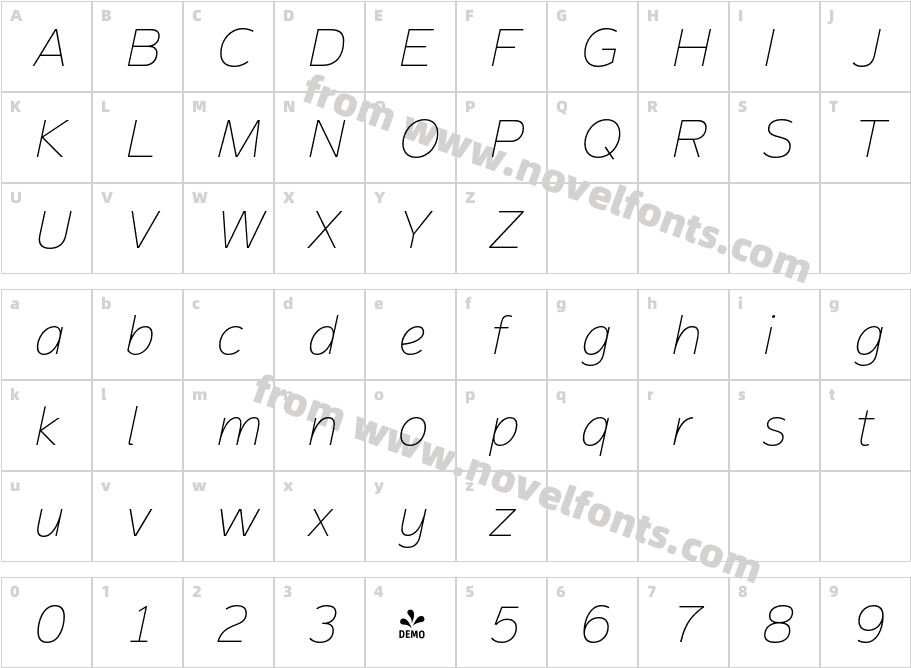 FSP DEMO Magnum Sans Thin Ital ItalicCharacter Map