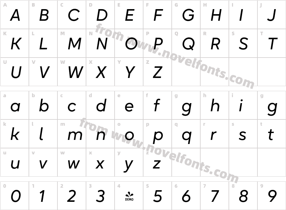FSP DEMO Oktah Neue ItalicCharacter Map