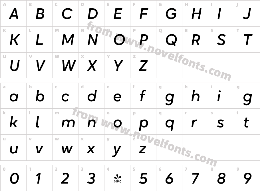 FSP DEMO Oktah Neue Medium ItalicCharacter Map