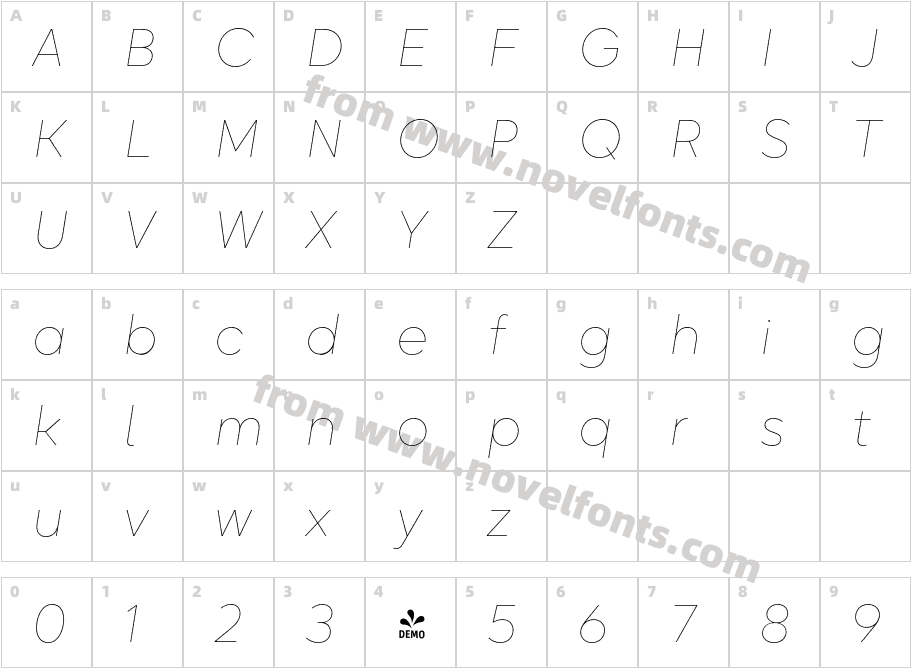 FSP DEMO Oktah Neue Thin ItalicCharacter Map