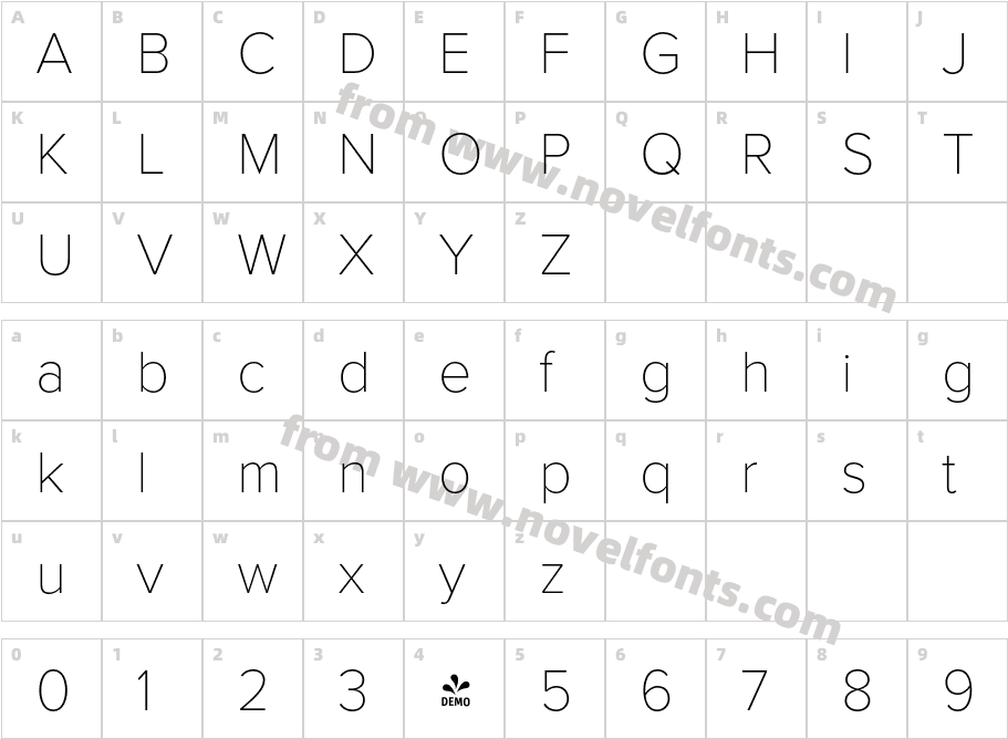 FSP DEMO Proxima Nova Thin RegularCharacter Map
