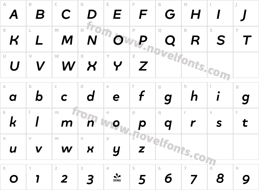 FSP DEMO Quinoa Bold ItalicCharacter Map