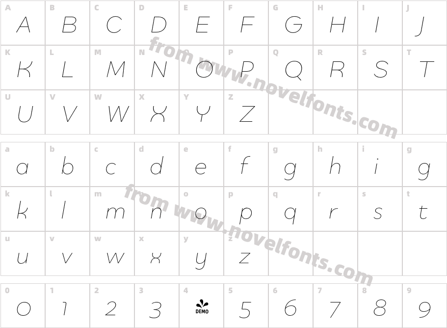 FSP DEMO Quinoa Light ItalicCharacter Map