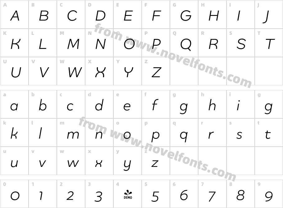 FSP DEMO Quinoa Medium ItalicCharacter Map