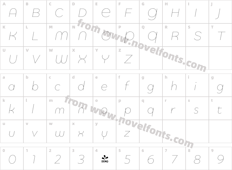 FSP DEMO Quinoa Round Thin ItalicCharacter Map