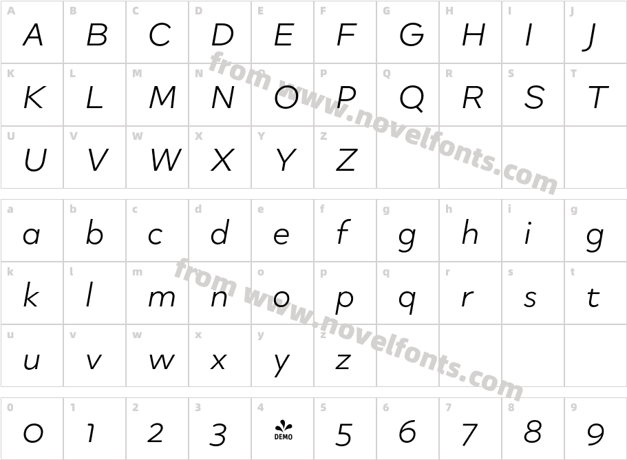 FSP DEMO Quinoa Text Medium ItalicCharacter Map
