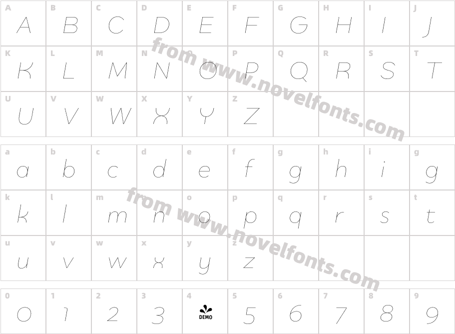 FSP DEMO Quinoa Thin ItalicCharacter Map