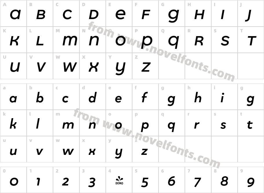FSP DEMO Quinoa Titling Bold ItalicCharacter Map