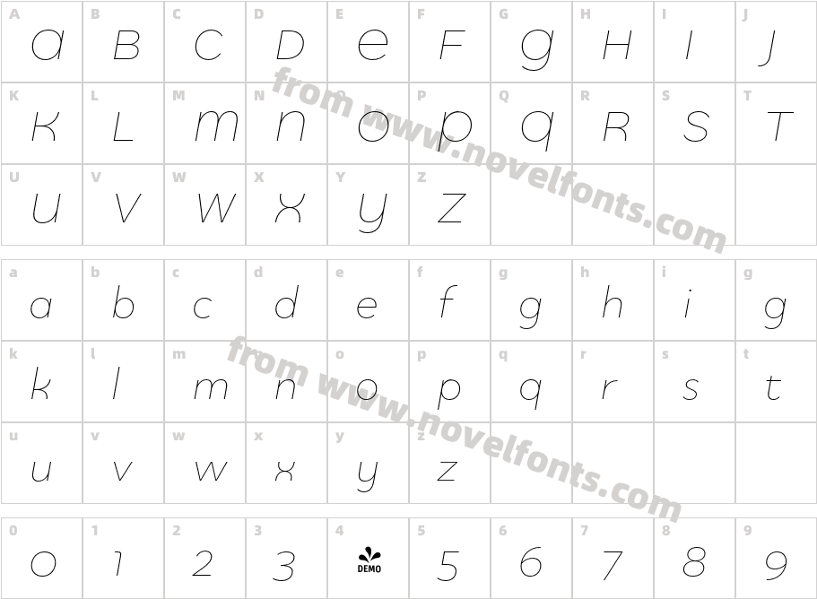 FSP DEMO Quinoa Titling Light ItalicCharacter Map