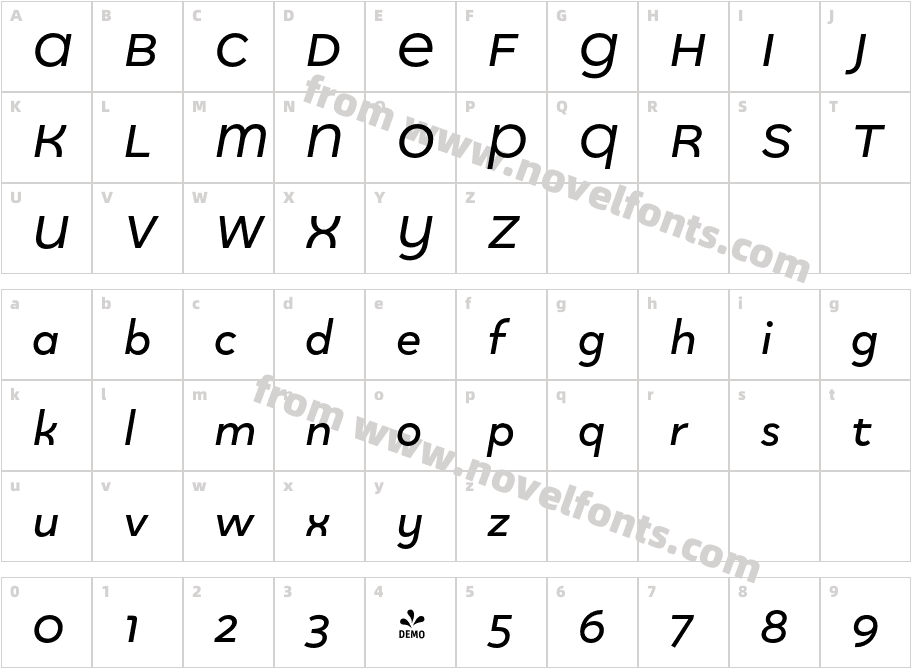 FSP DEMO Quinoa Titling Semibold ItalicCharacter Map