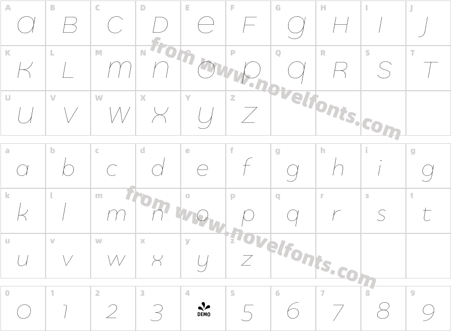 FSP DEMO Quinoa Titling Thin ItalicCharacter Map