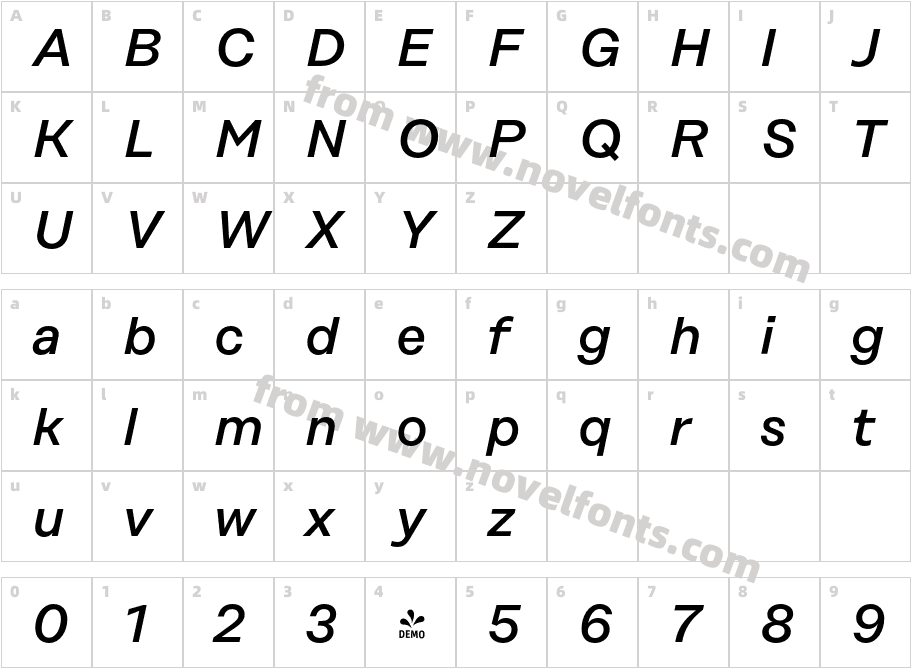 FSP DEMO Rational Display Medium ItalicCharacter Map