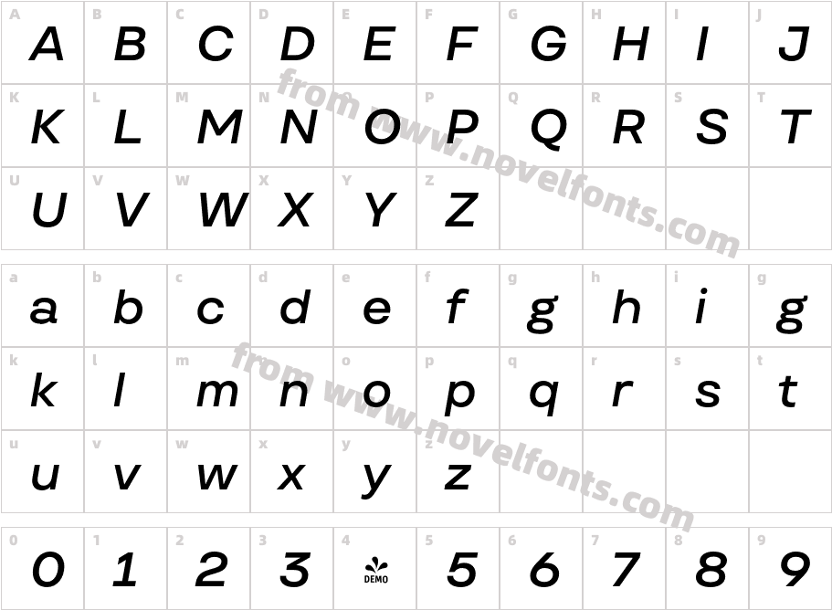 FSP DEMO TT Travels Text Demi Bold ItalicCharacter Map