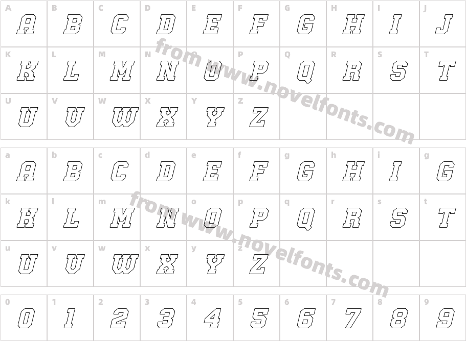 Fastrun Italic OutlineCharacter Map