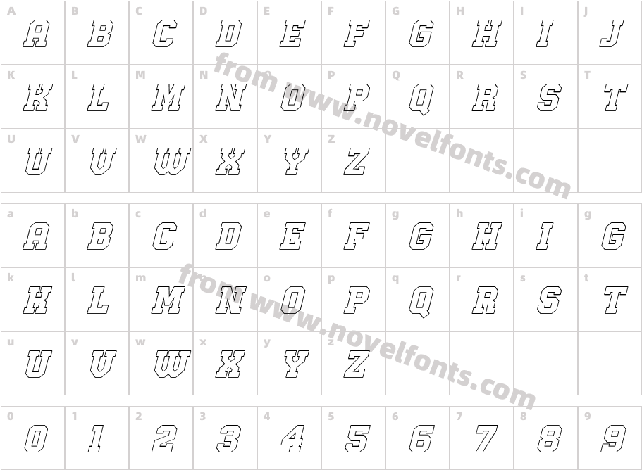 Fastrun Italic OutlineCharacter Map