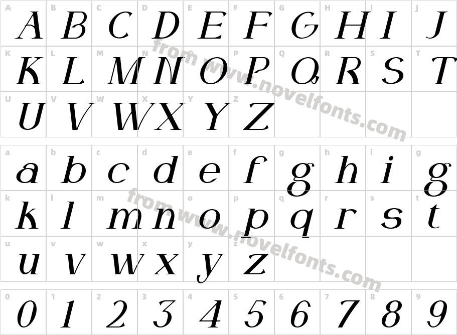 Fazonex ItalicCharacter Map
