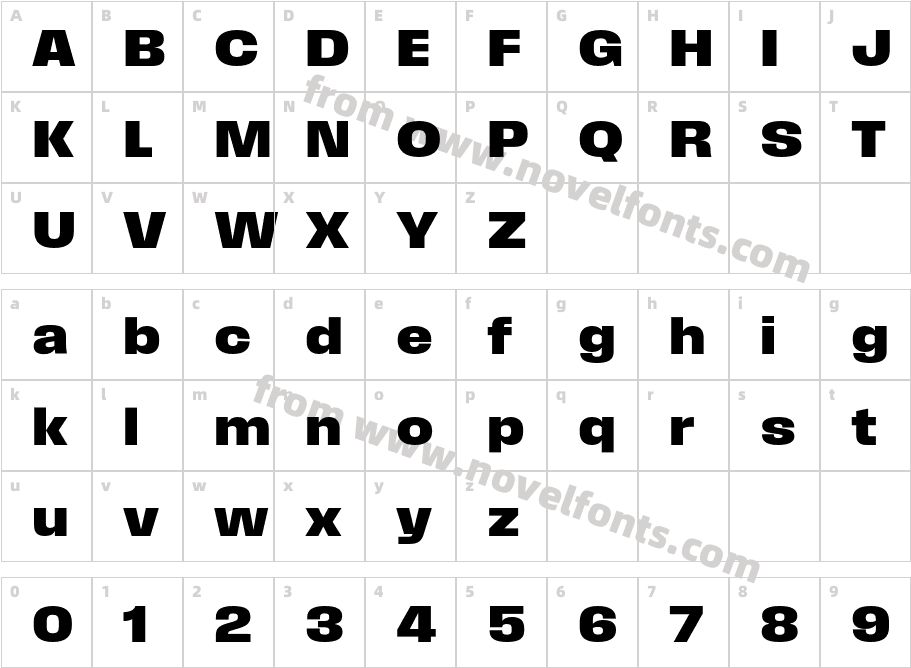 Field Gothic No.75 Bold WideCharacter Map
